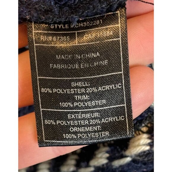 Cupcakes and Cashmere Tweed Fringed Knit Coat Navy Black White Fringe Size Small - Picture 8 of 11